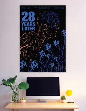 28 Years Later horror movie poster with biohazard flowers