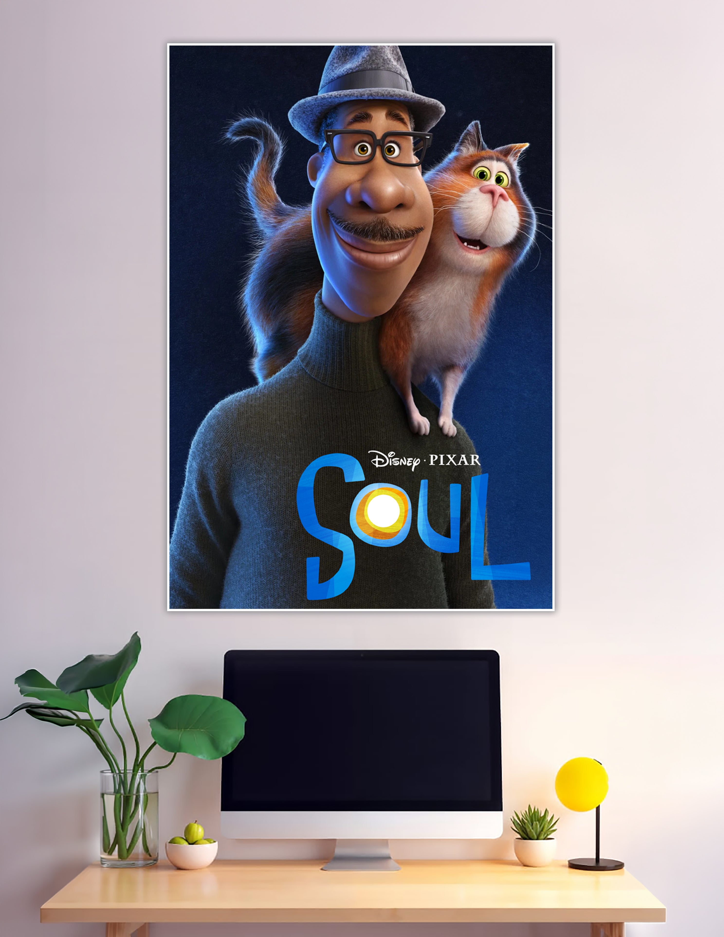Disney Pixar Soul poster with Joe Gardner and orange cat