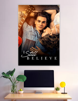 I Still Believe romantic movie poster with couple and guitar