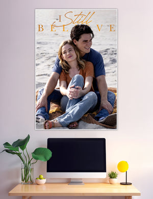 I Still Believe romantic couple embracing on beach poster