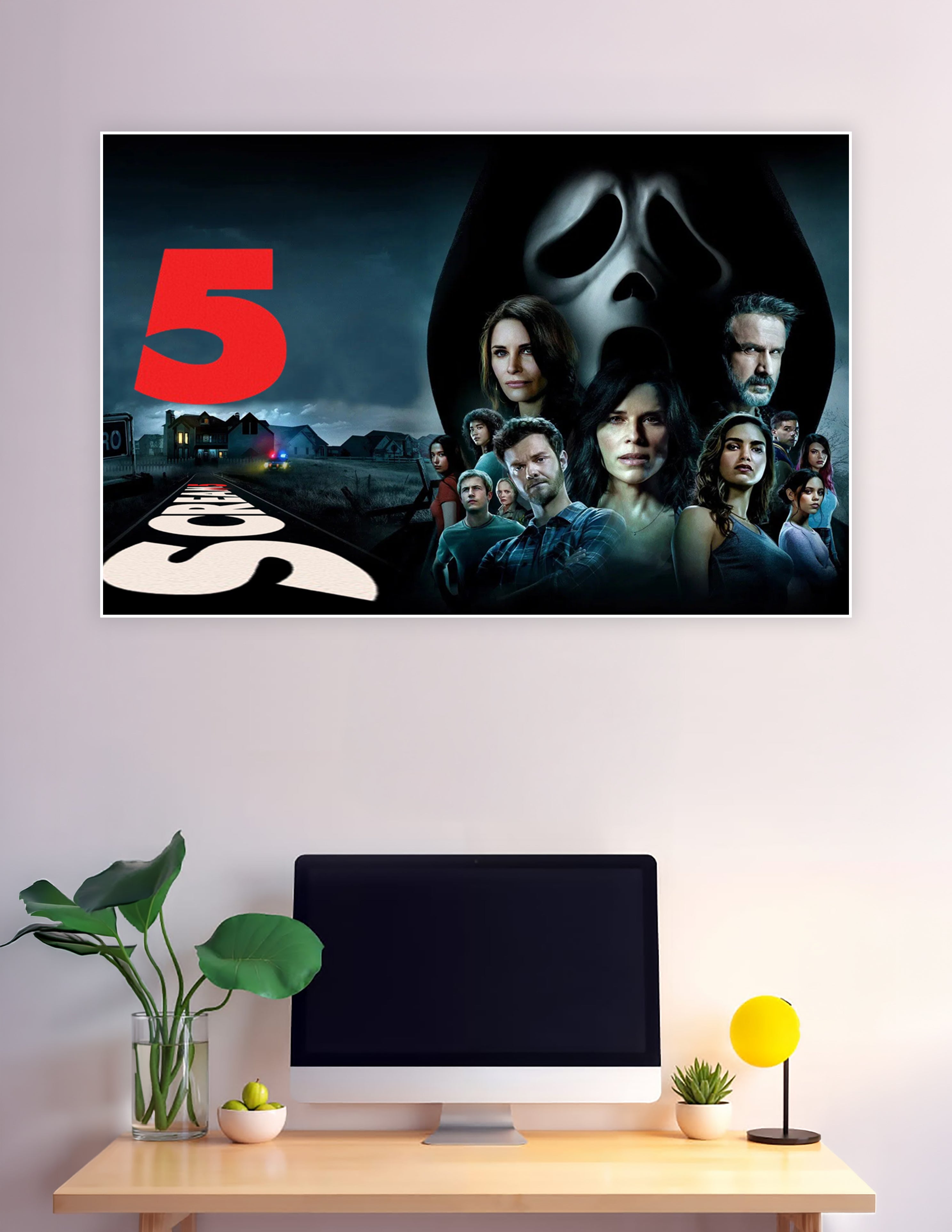Scream 5 movie poster with Ghostface and cast
