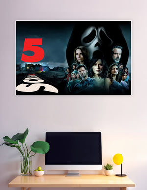 Scream 5 movie poster with Ghostface and cast
