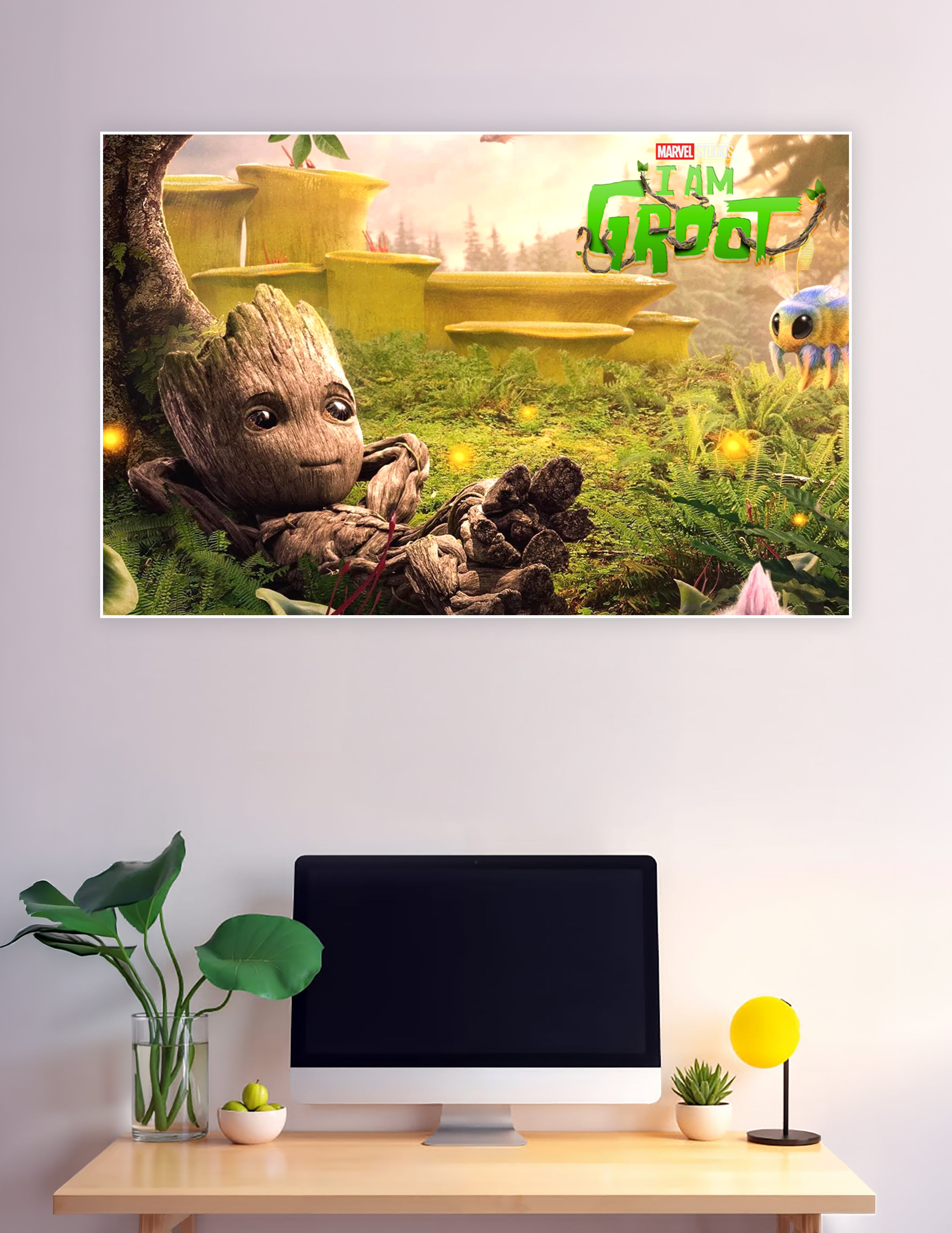 Baby Groot lying in magical forest I Am Groot poster
