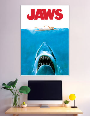 Jaws 1975 movie poster great white shark swimmer