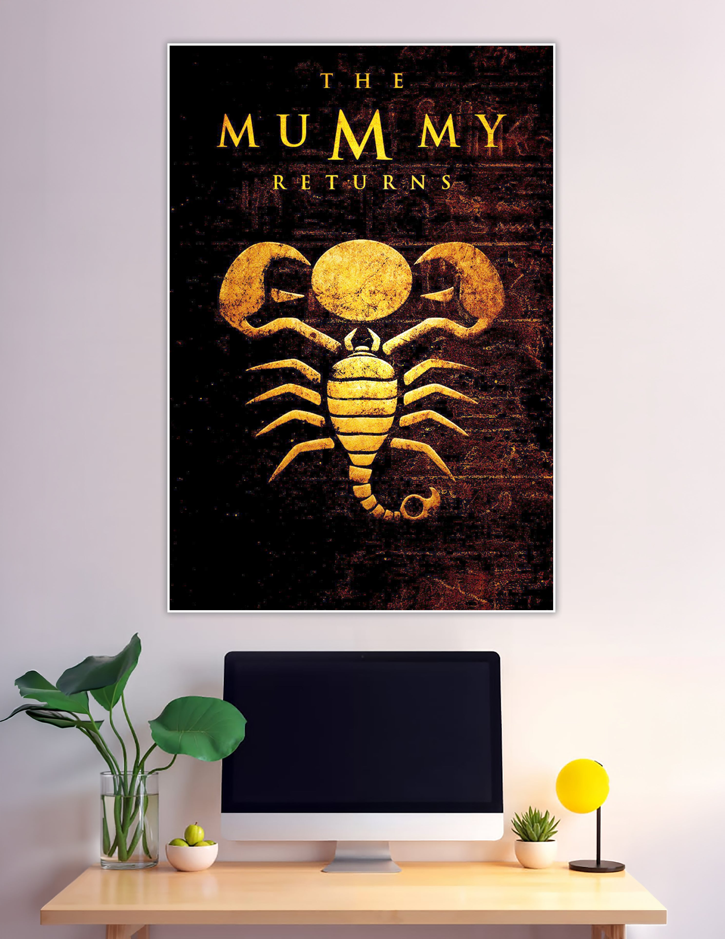 The Mummy Returns poster with golden scorpion Egyptian background