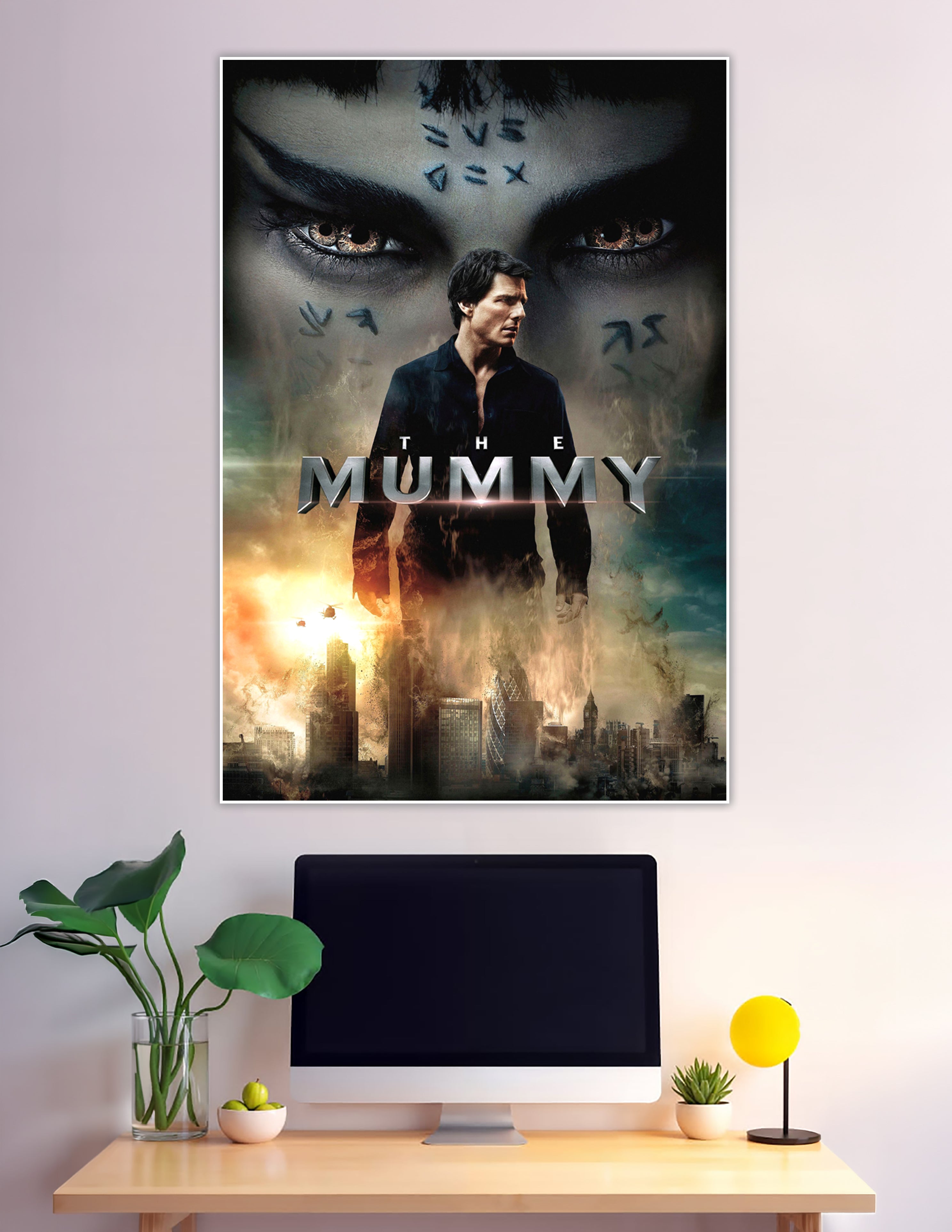 The Mummy 2017 movie poster with fiery city destruction