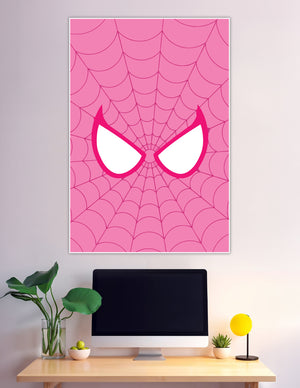 Pink minimalist Spider-Man mask spiderweb poster art