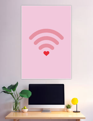 Pink minimalist poster with WiFi symbol and red heart