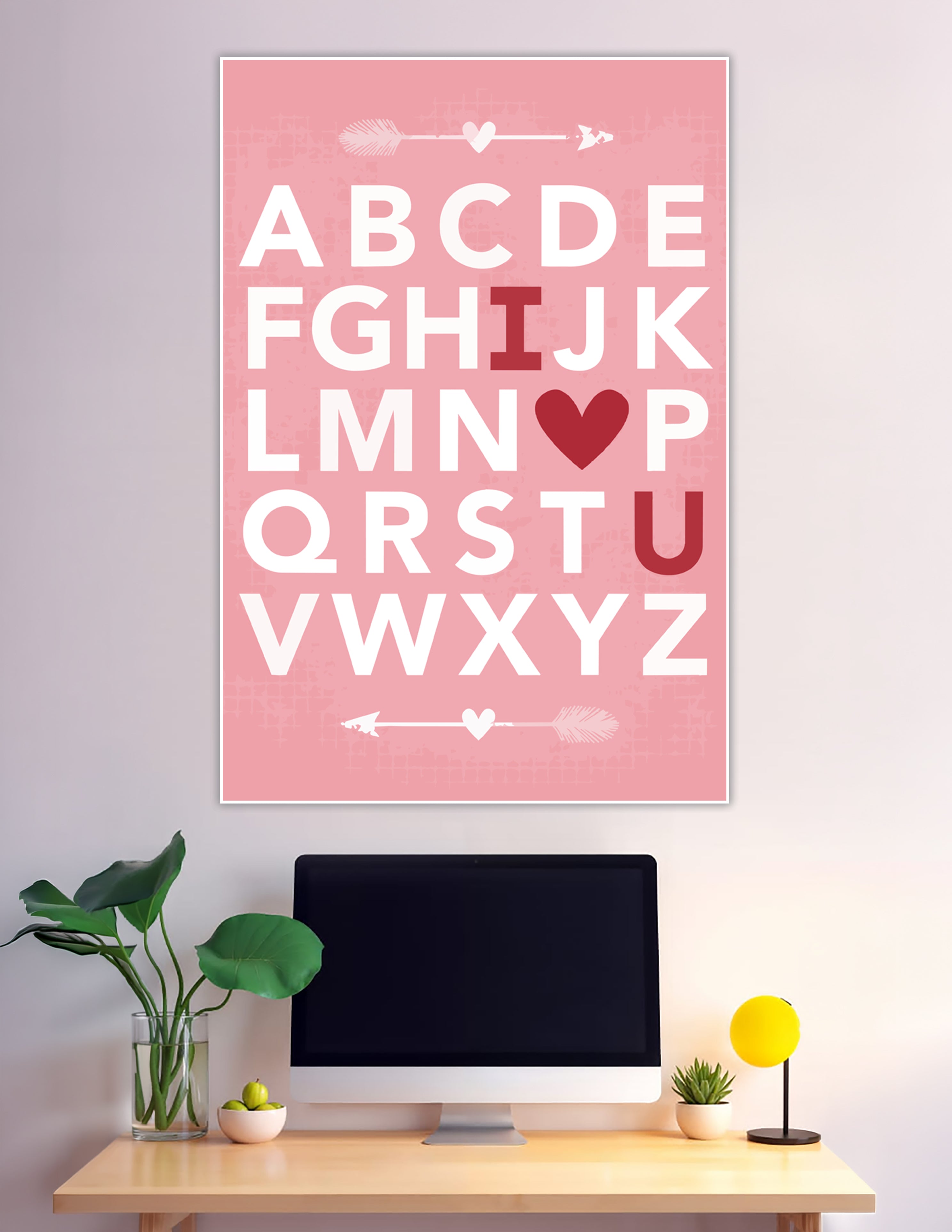Pink alphabet poster with hidden I love you message