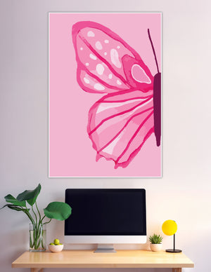 Close-up pink watercolor butterfly wings art poster