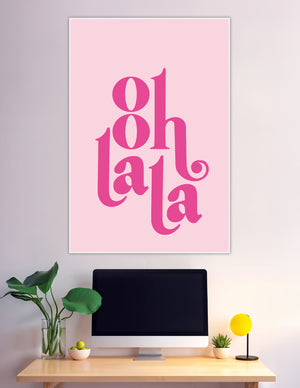 Bold hot pink oh la la typography on blush background
