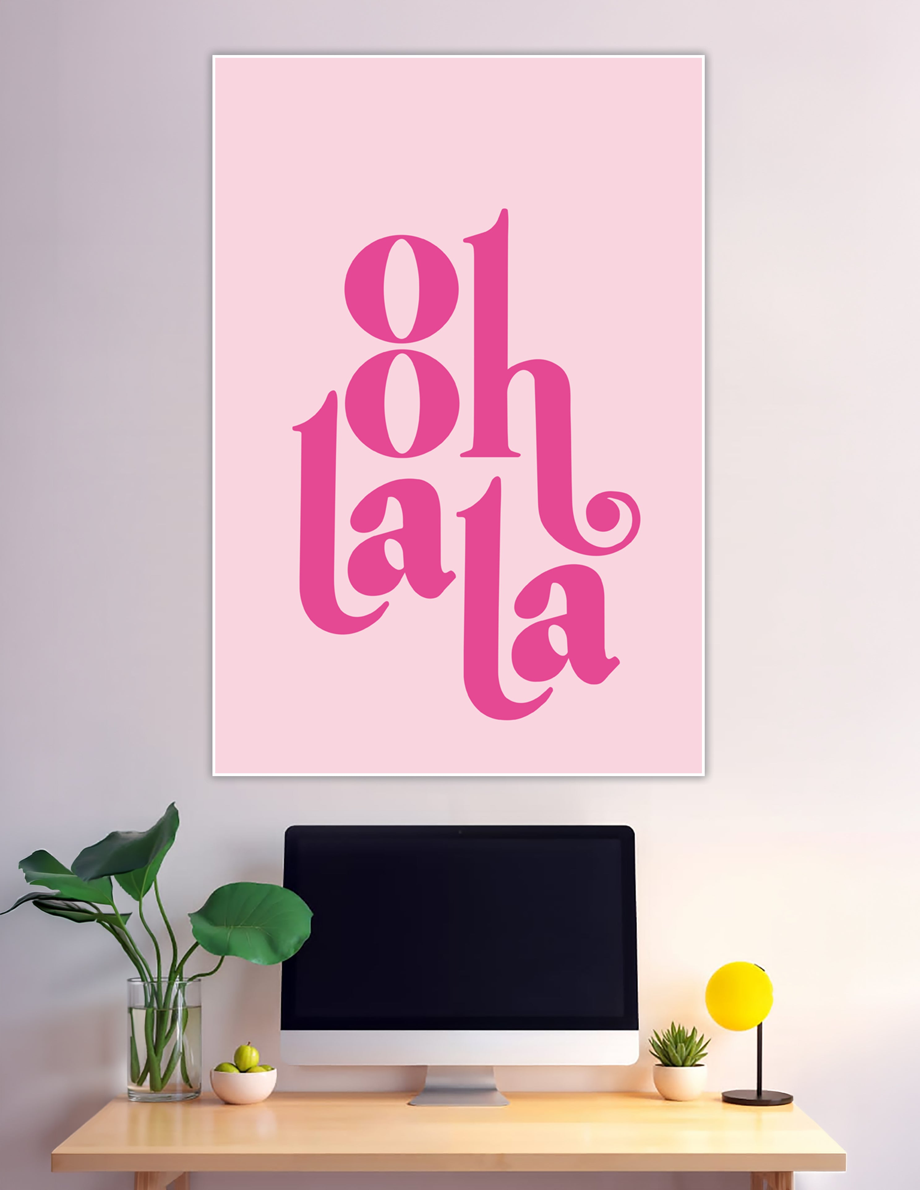 Bold hot pink oh la la typography on blush background