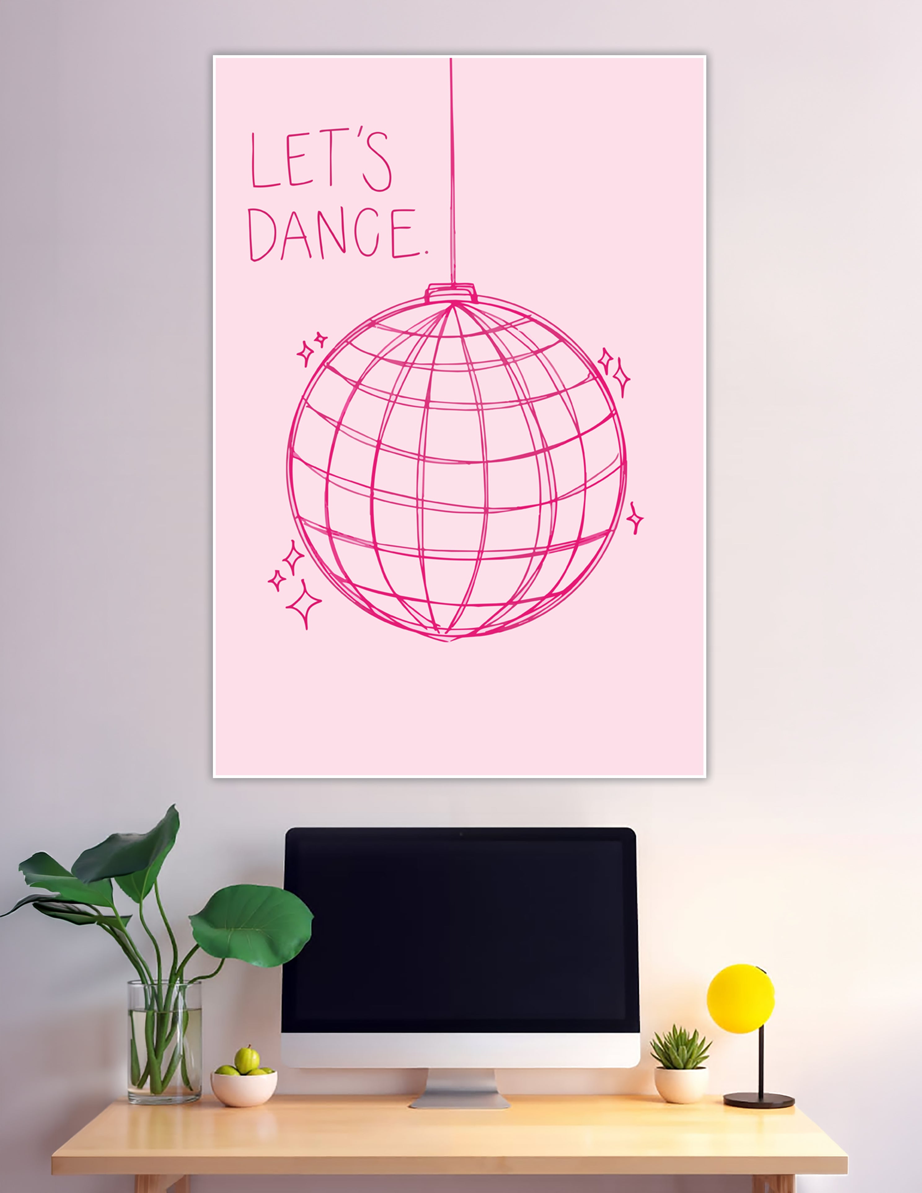 Pink hand-drawn disco ball Let's Dance poster