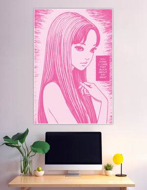 Pink retro manga girl poster with feminist quote