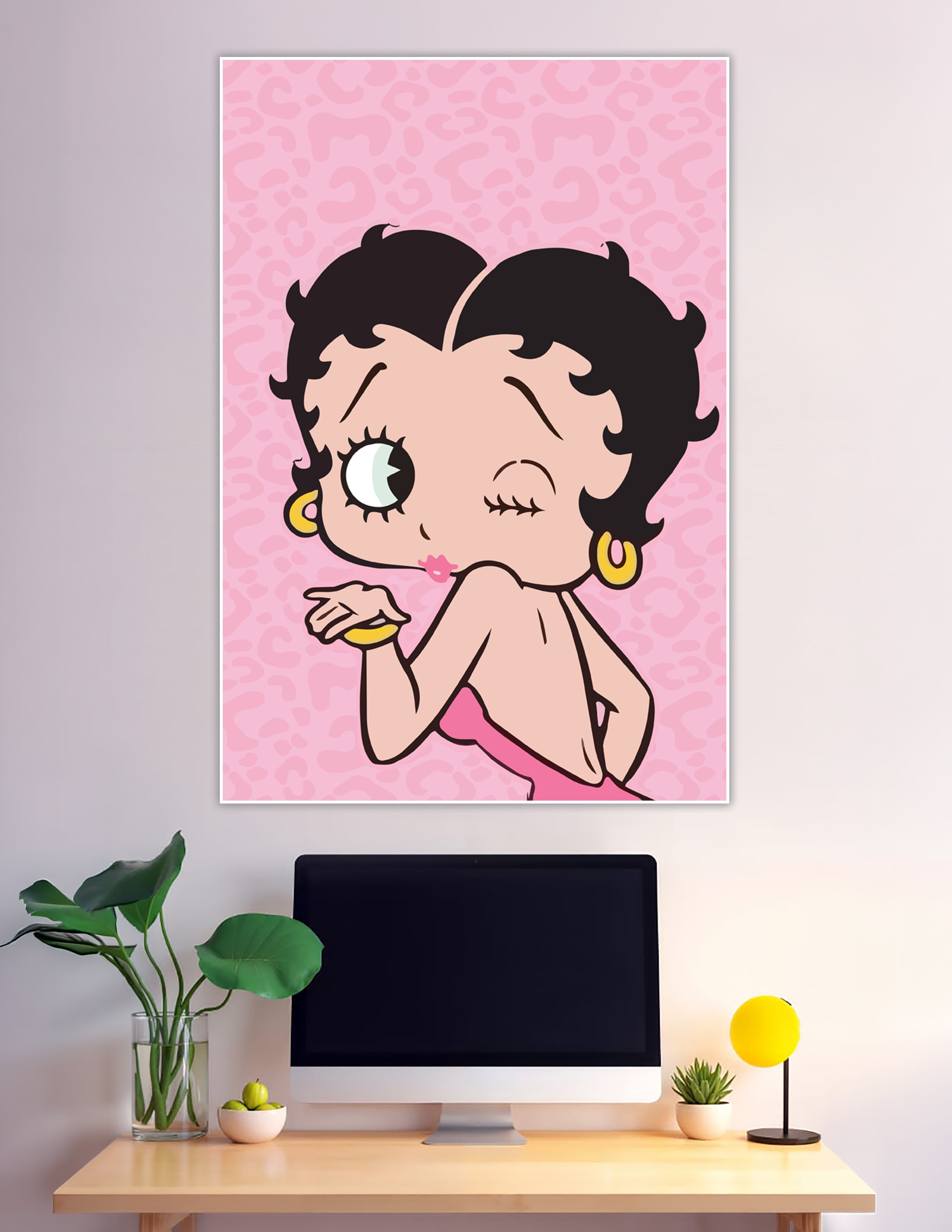 Betty Boop winking and blowing a kiss pink poster
