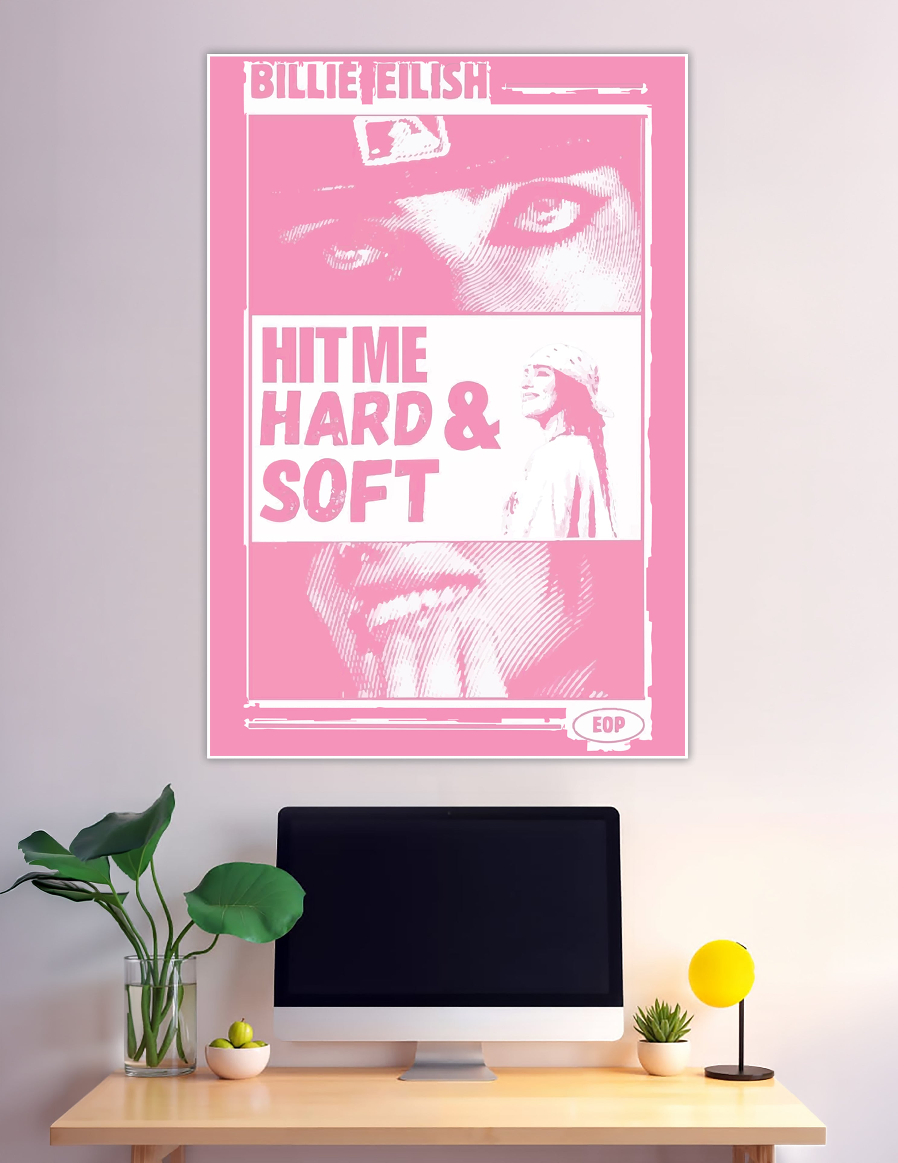 Pink retro Billie Eilish Hit Me Hard and Soft poster