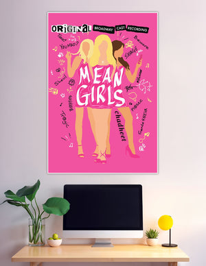 Mean Girls Broadway cast recording pink poster with Plastics