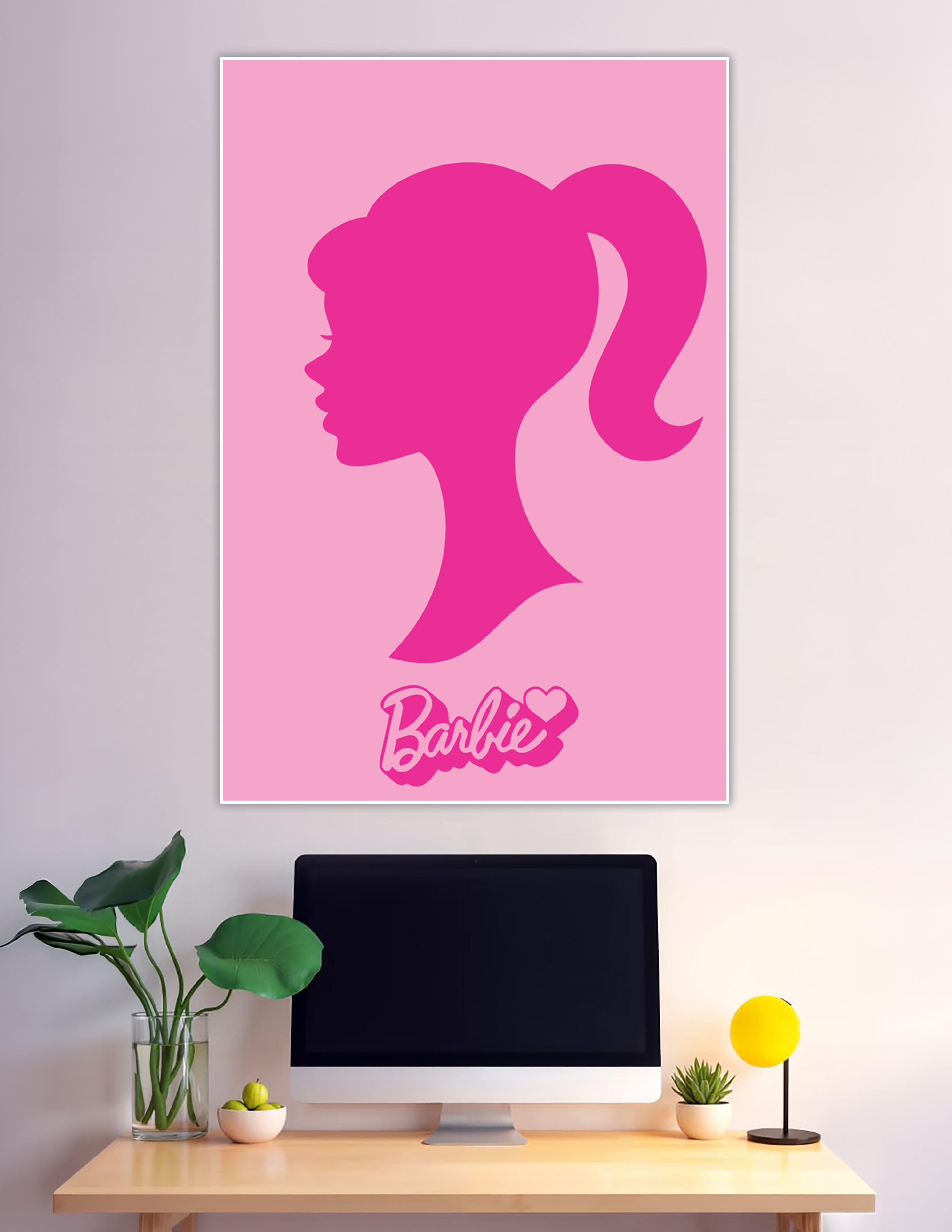 Hot pink Barbie silhouette profile poster with logo