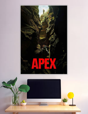 APEX movie poster with canyon chase survival scene