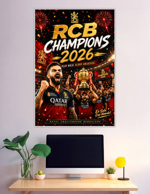 RCB Champions 2026 IPL trophy celebration poster