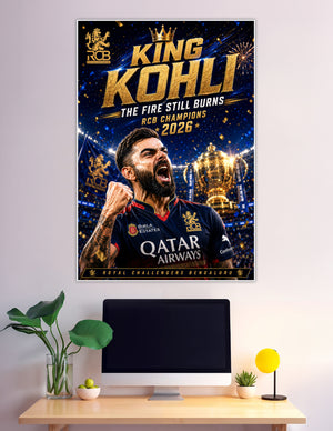 King Kohli RCB Champions 2026 victory celebration poster