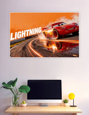 Lightning McQueen number 95 drifting on racetrack poster