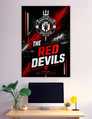 Manchester United Red Devils poster with Old Trafford stadium