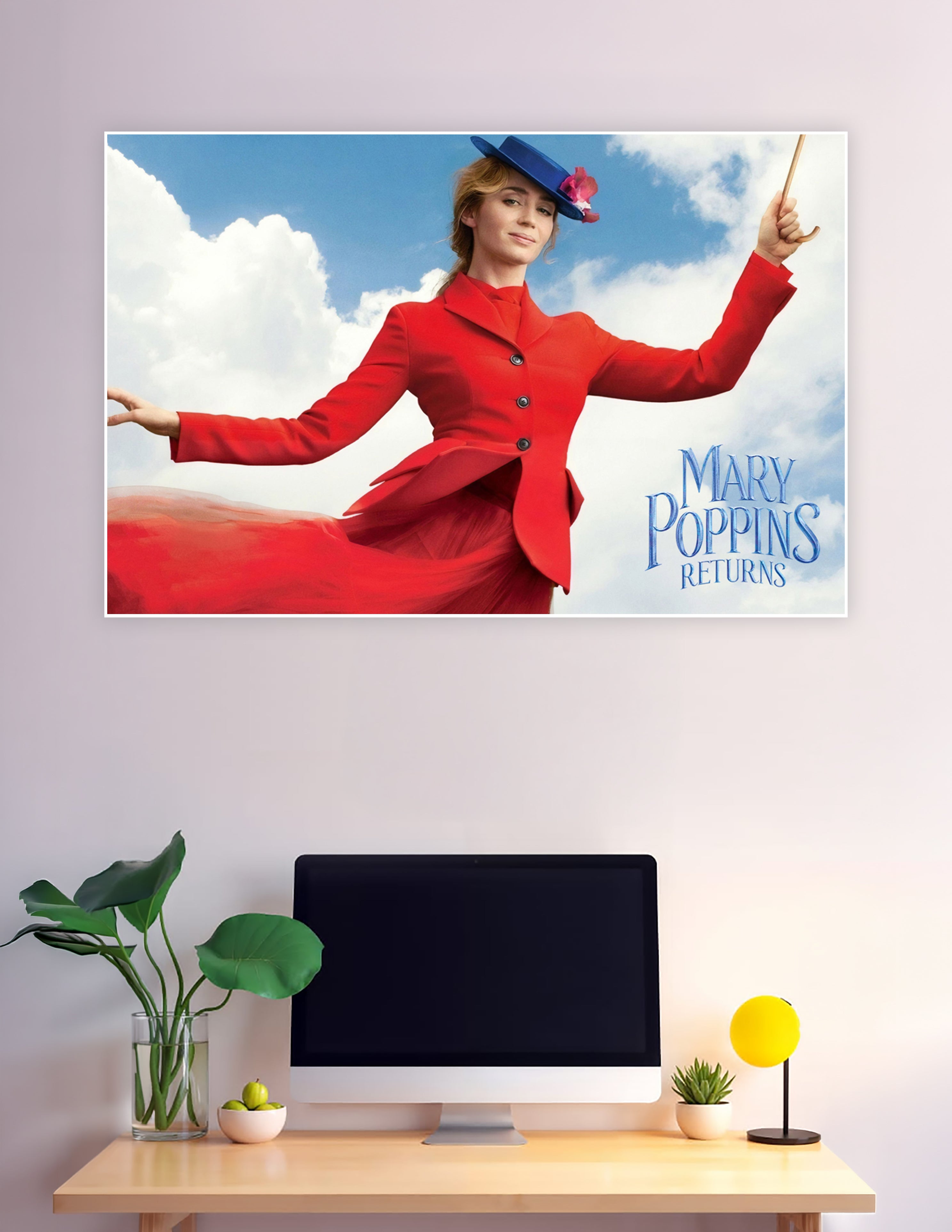 Mary Poppins Returns poster Emily Blunt red coat flying