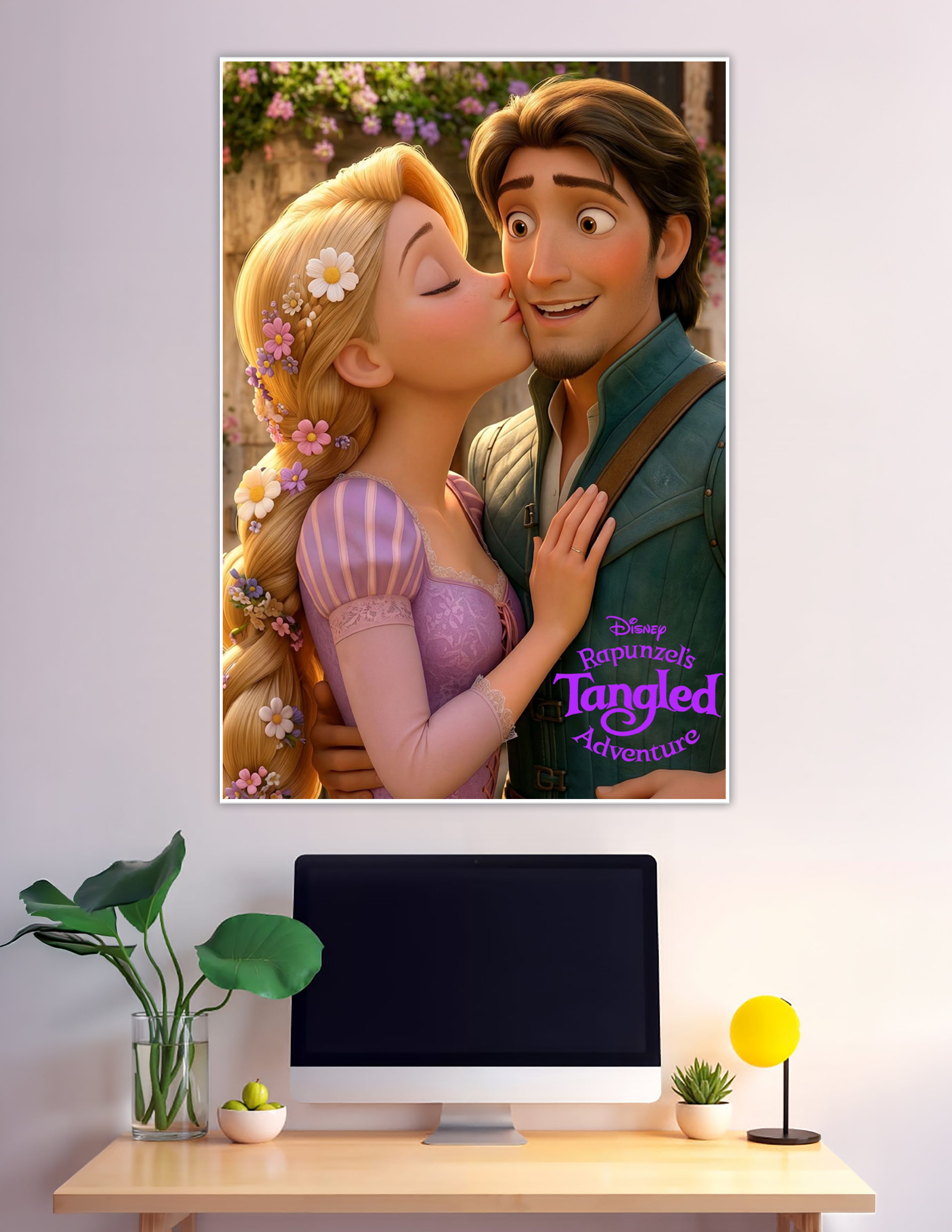 Rapunzel kissing Flynn Rider Disney Tangled Adventure poster