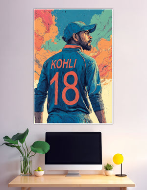 Illustrated Kohli number 18 India cricket jersey poster