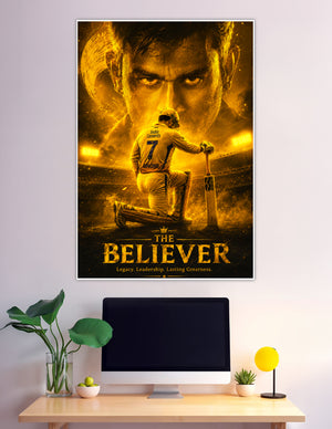 MS Dhoni number 7 CSK jersey golden cricket poster