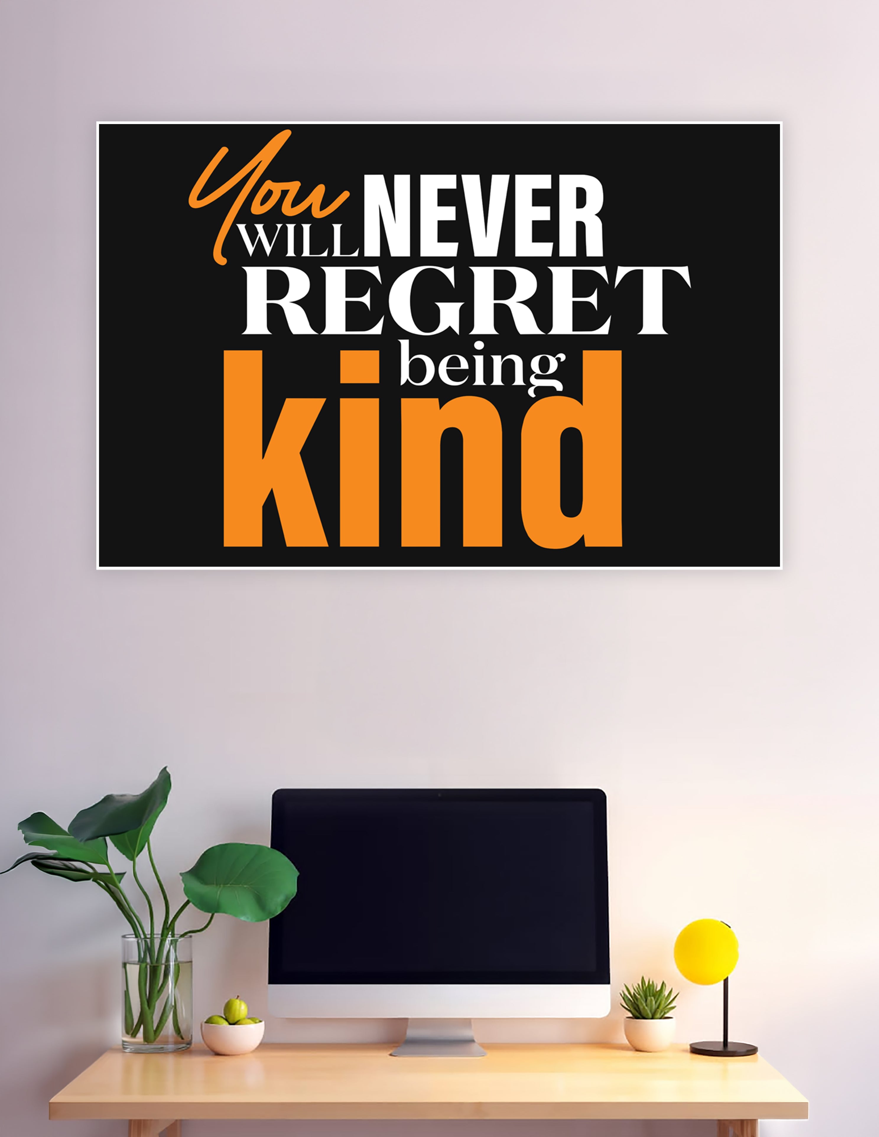 Bold black orange kindness motivational typography quote poster