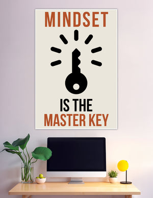 Bold motivational poster with key icon and mindset quote