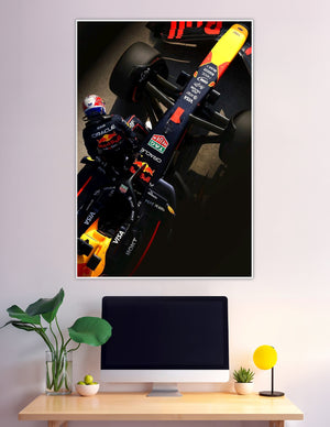 Aerial view of Oracle Red Bull F1 racing car with driver
