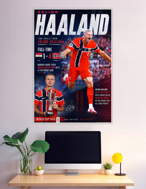 Erling Haaland Norway World Cup 2026 debut brace poster