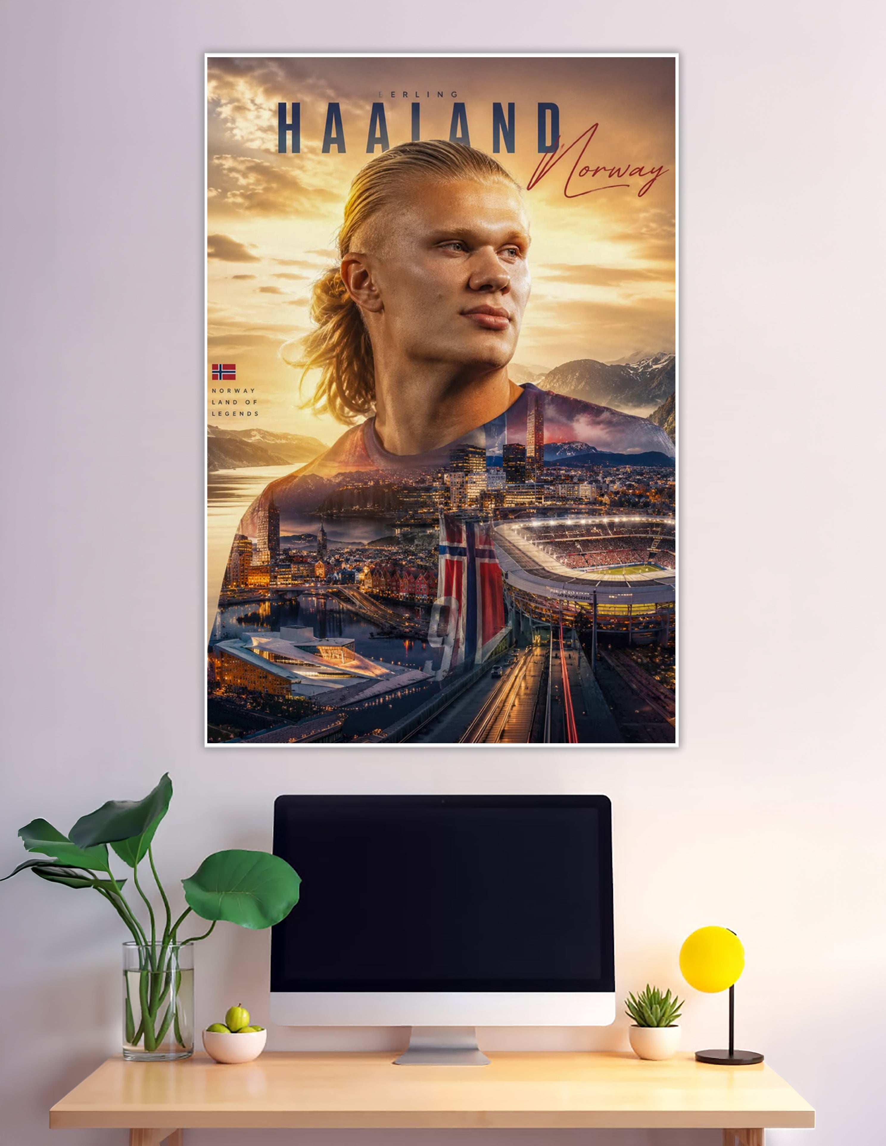 Erling Haaland Norway double exposure football poster