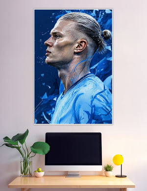 Digital art portrait of footballer in sky blue jersey