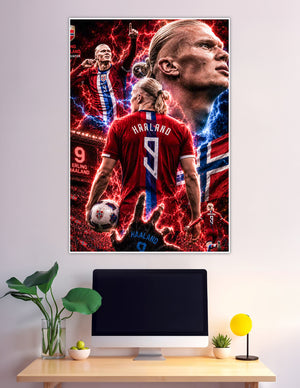 Erling Haaland Norway number 9 electric lightning football poster