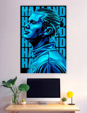 Erling Haaland Manchester City blue vector art poster