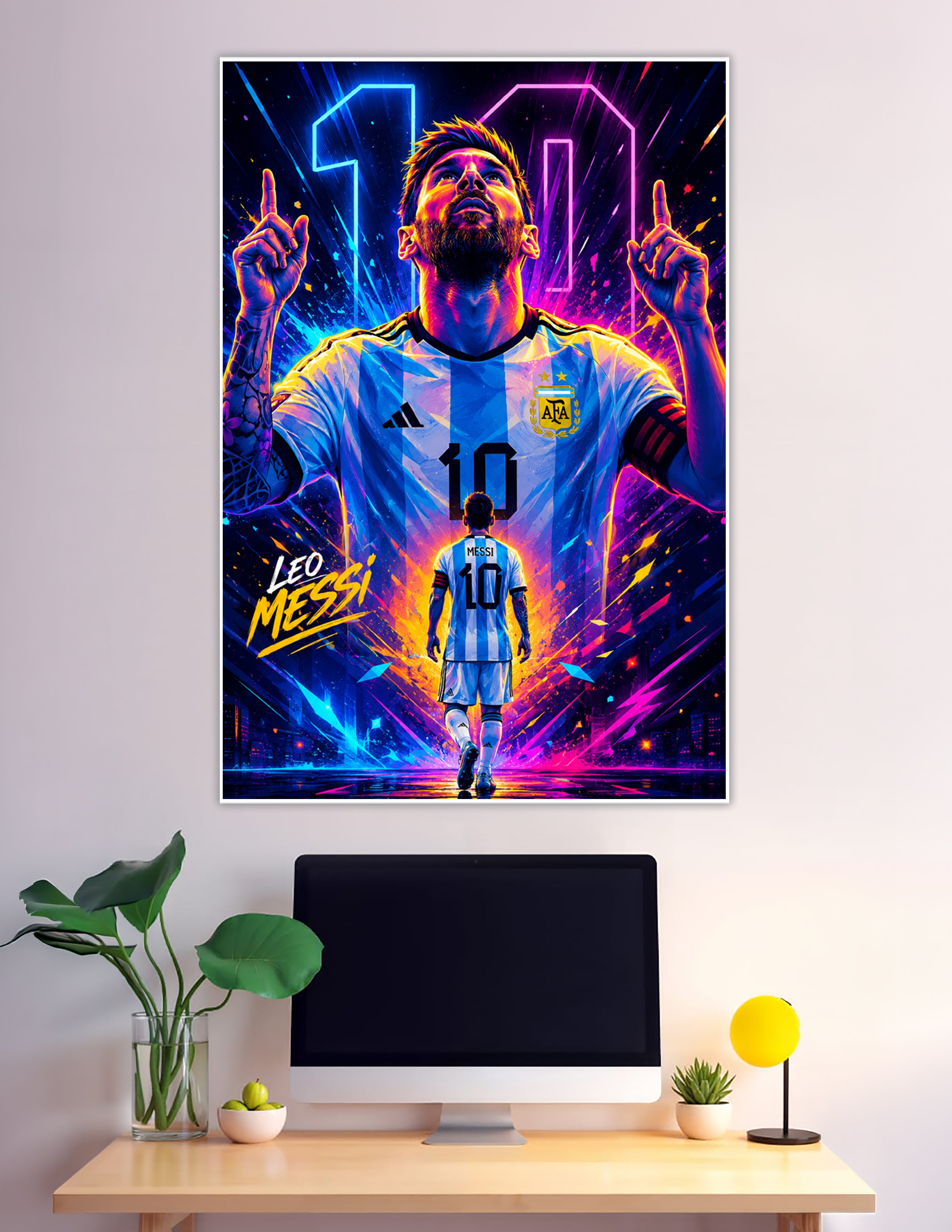 Leo Messi Argentina number 10 neon digital art poster