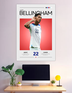 Jude Bellingham England number 22 illustrated football poster
