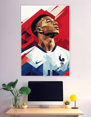 Geometric low-poly French football player portrait poster