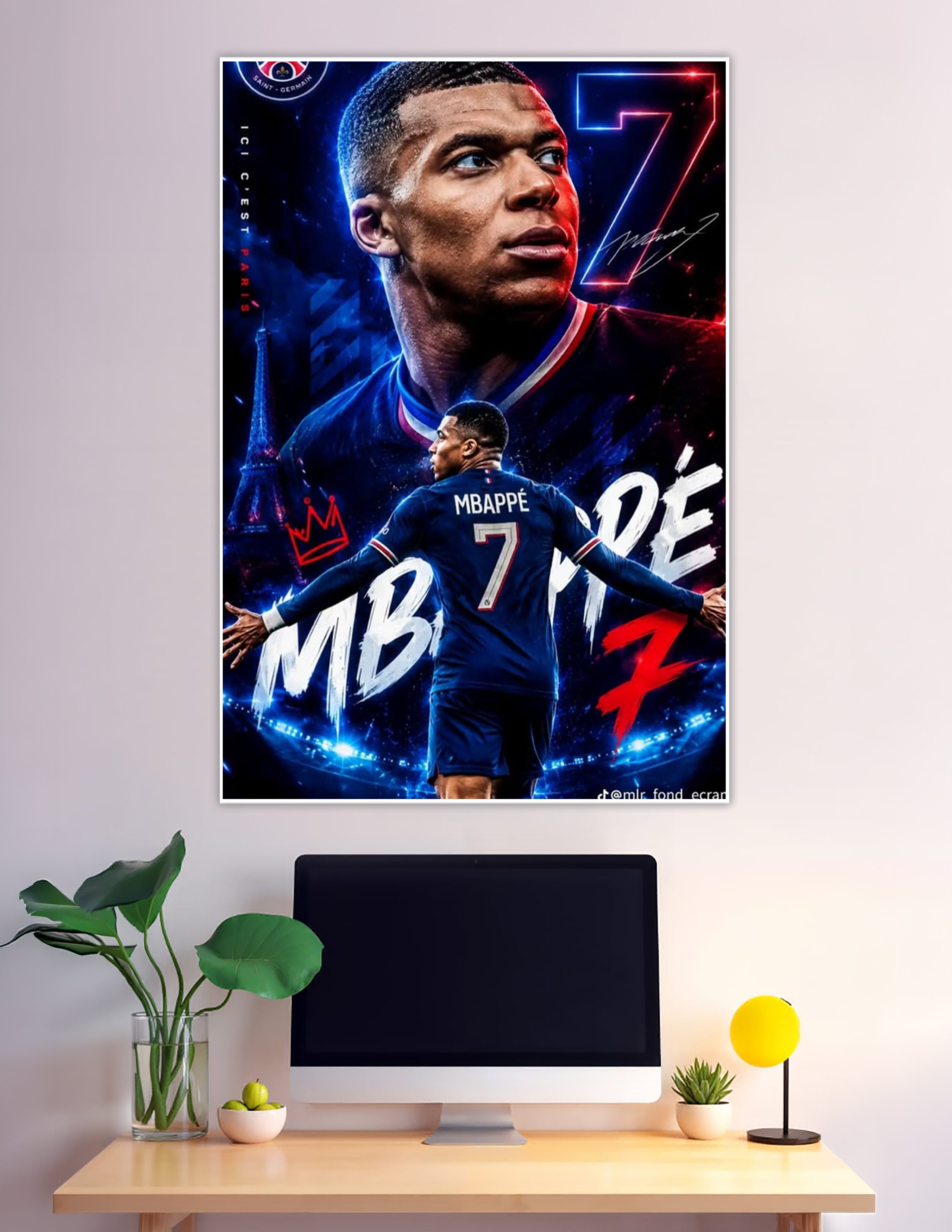 Kylian Mbappé PSG number 7 neon football poster