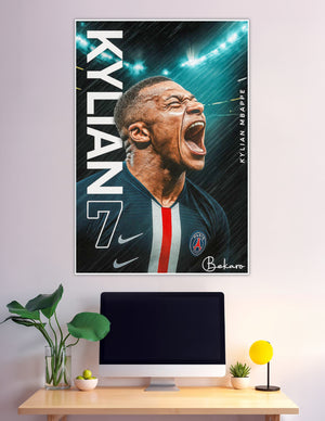 Kylian Mbappé PSG number 7 roaring football poster