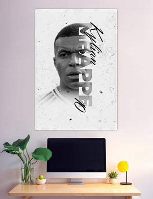 Kylian Mbappé black and white typographic portrait poster