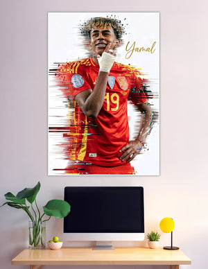 Yamal Spain number 19 red jersey glitch art poster