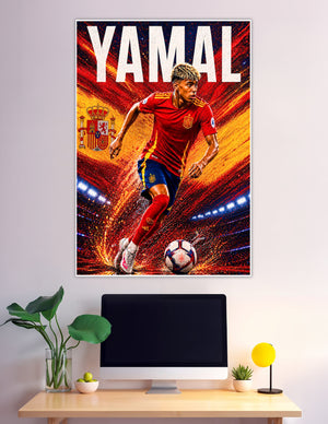 Lamine Yamal Spain national team football action poster