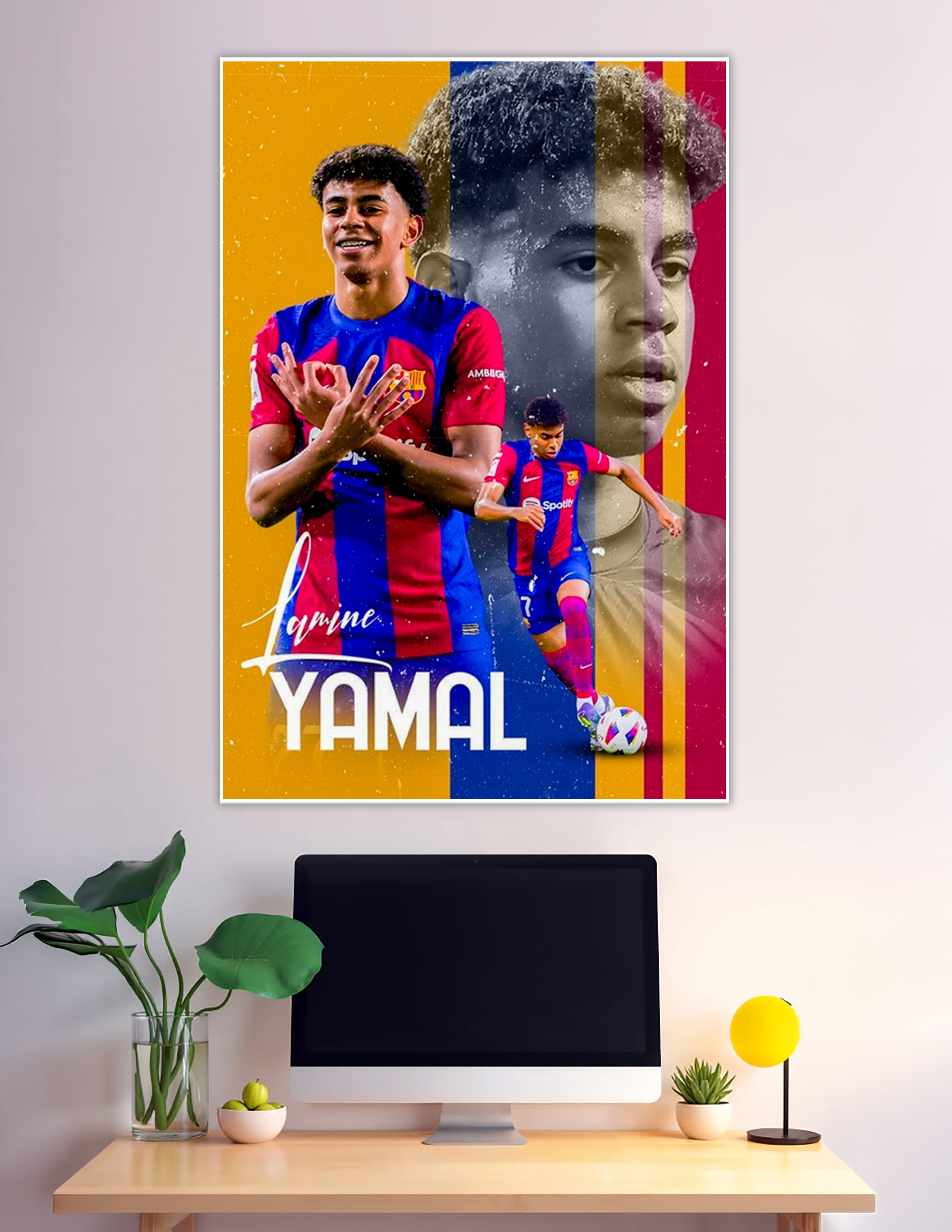 Lamine Yamal FC Barcelona poster in blaugrana colors