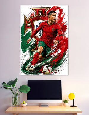 Cristiano Ronaldo Portugal red kit action art poster