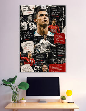 Cristiano Ronaldo CR7 motivational quotes collage sports poster